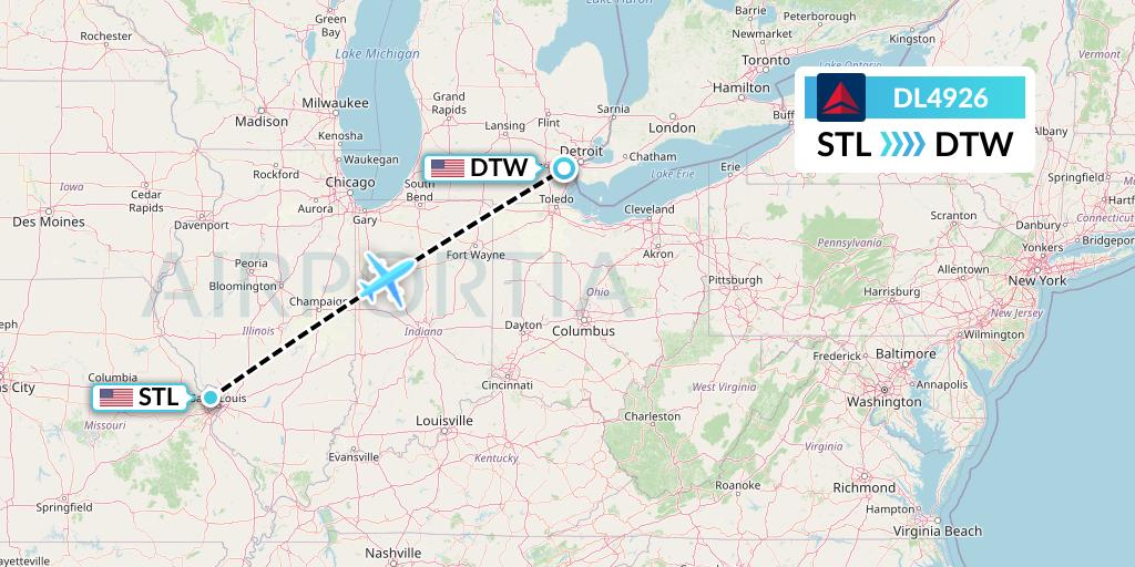 DL4926 Delta Air Lines Flight Map: St. Louis to Detroit