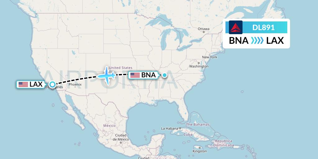 DL891 Delta Air Lines Flight Map: Nashville to Los Angeles