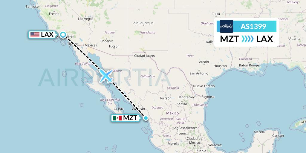 AS1399 Alaska Airlines Flight Map: Mazatlan to Los Angeles