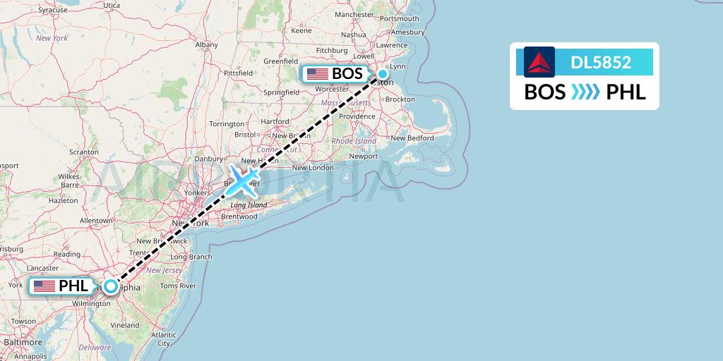 DL5852 Delta Air Lines Flight Map: Boston to Philadelphia