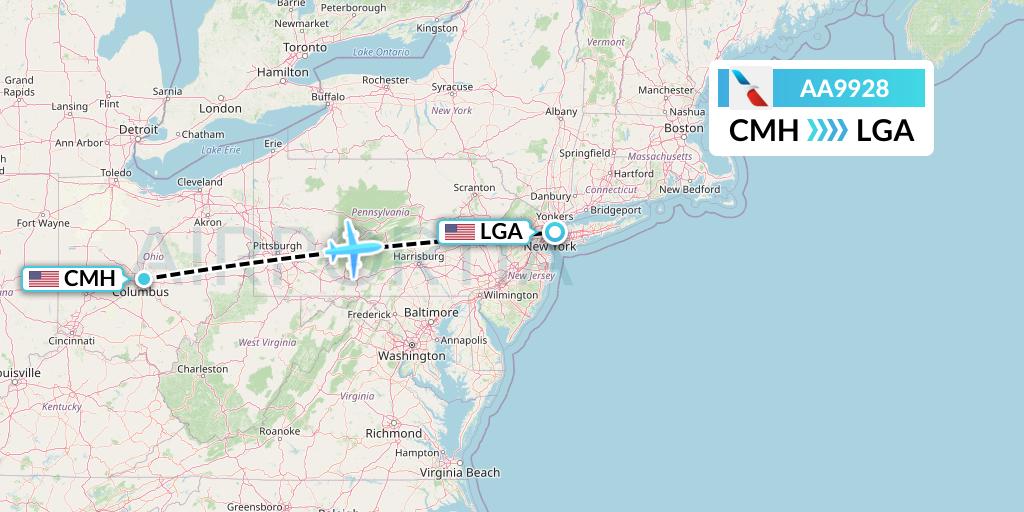 AA9928 American Airlines Flight Map: Columbus to New York