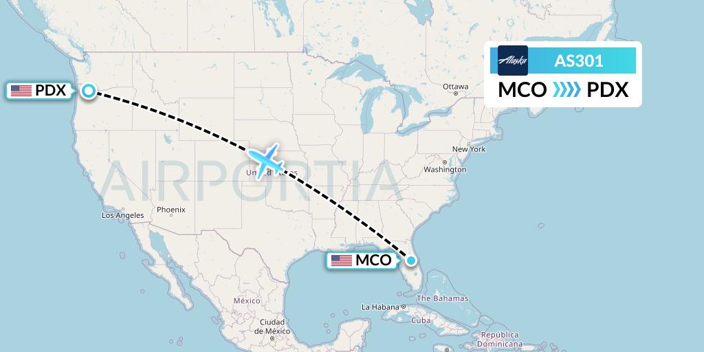 AS301 Alaska Airlines Flight Map: Orlando to Portland