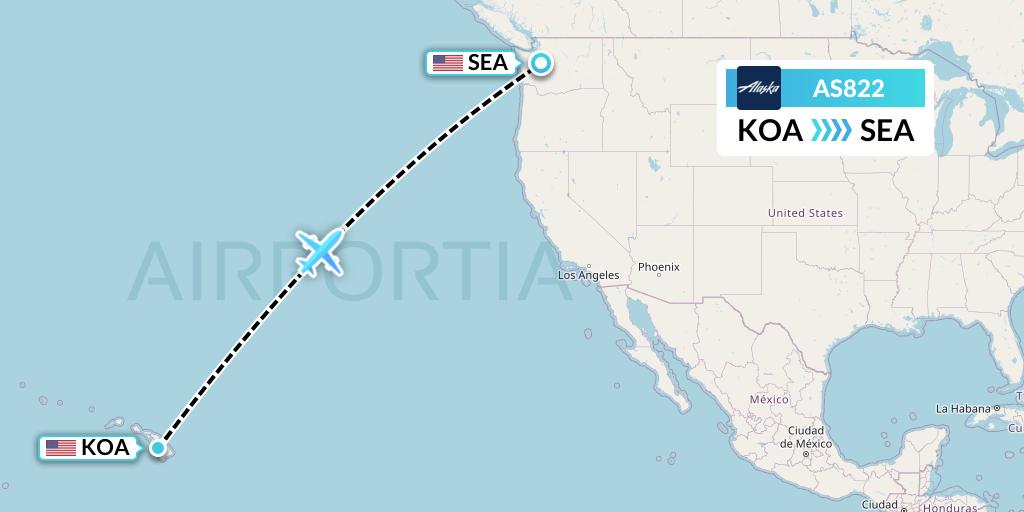 AS822 Alaska Airlines Flight Map: Kailua-Kona to Seattle