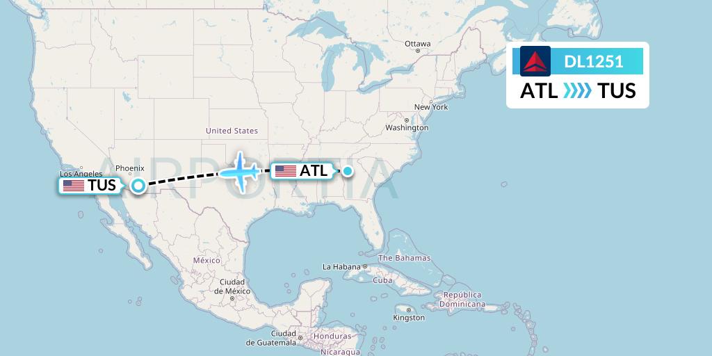 DL1251 Delta Air Lines Flight Map: Atlanta to Tucson