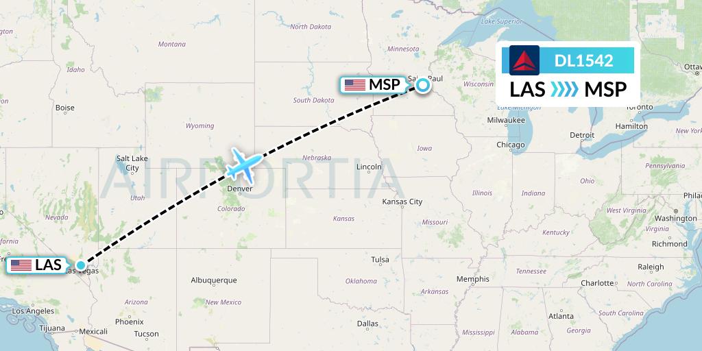DL1542 Delta Air Lines Flight Map: Las Vegas to Minneapolis