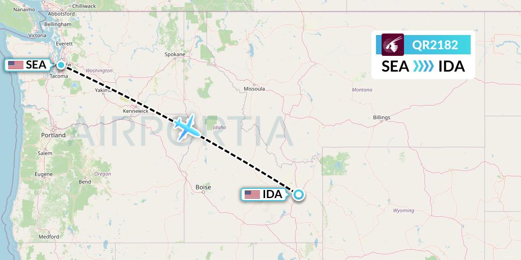 QR2182 Qatar Airways Flight Map: Seattle to Idaho Falls