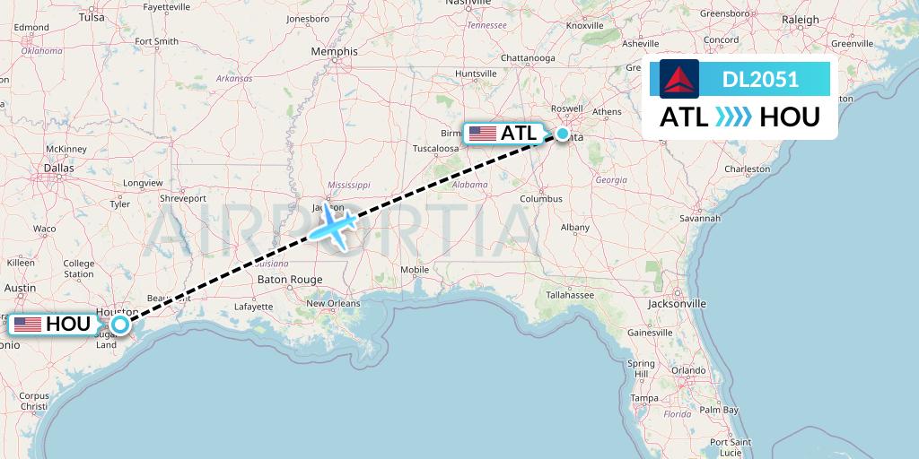 DL2051 Delta Air Lines Flight Map: Atlanta to Houston