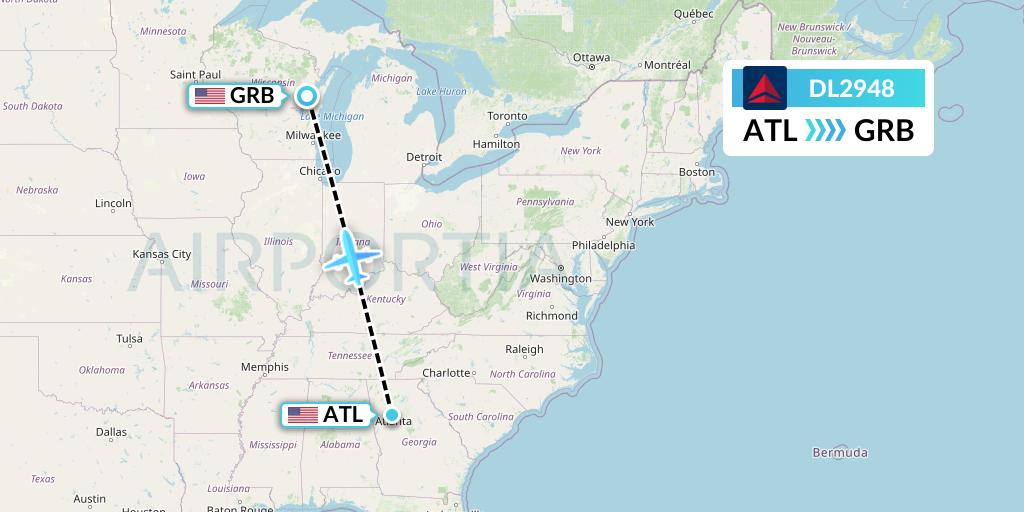 DL2948 Delta Air Lines Flight Map: Atlanta to Green Bay