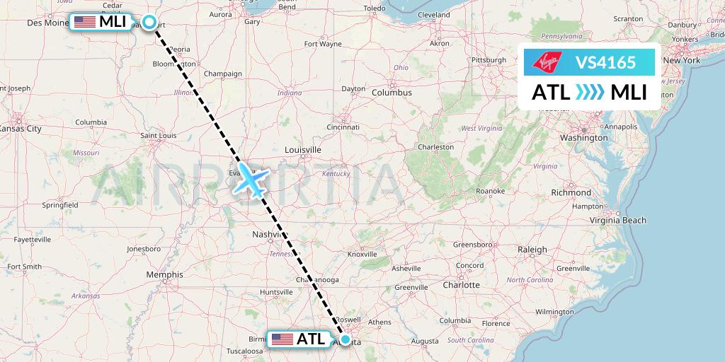 VS4165 Virgin Atlantic Airways Flight Map: Atlanta to Moline