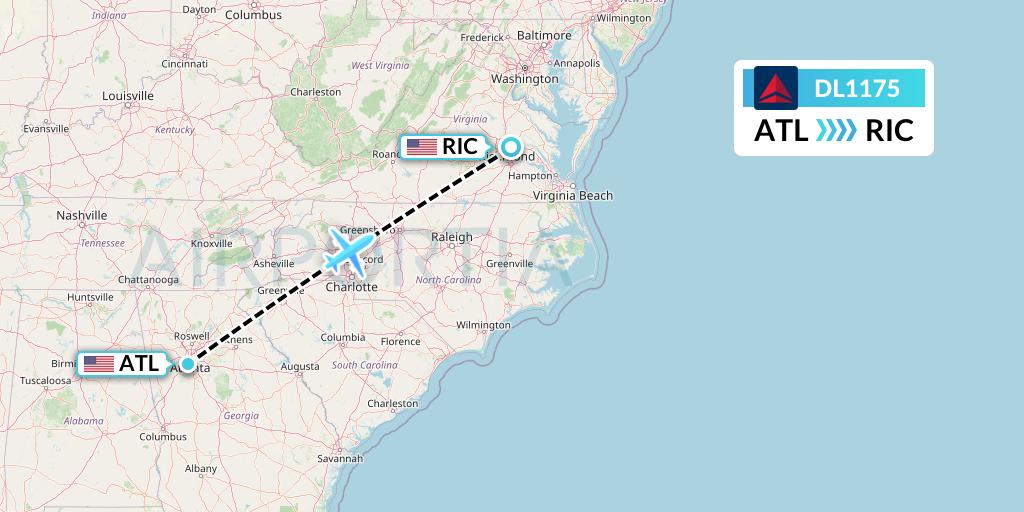 DL1175 Delta Air Lines Flight Map: Atlanta to Richmond