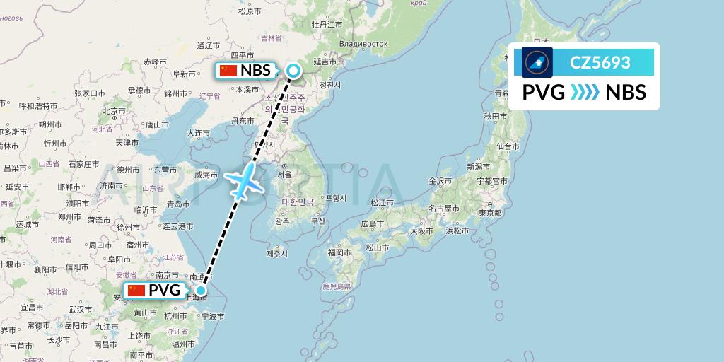 CZ5693 China Southern Airlines Flight Map: Shanghai to Baishan