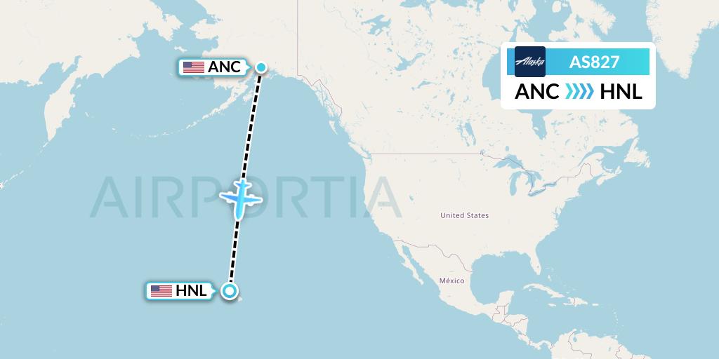 AS827 Alaska Airlines Flight Map: Anchorage to Honolulu