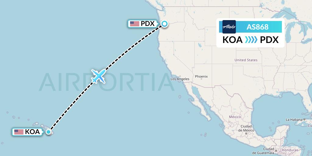 AS868 Alaska Airlines Flight Map: Kailua-Kona to Portland