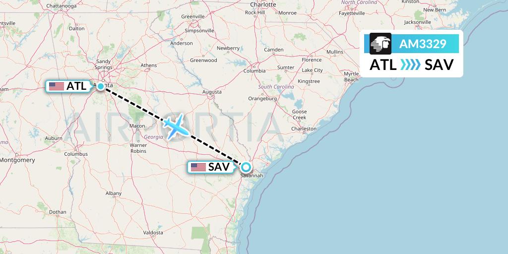 AM3329 Aeromexico Flight Map: Atlanta to Savannah