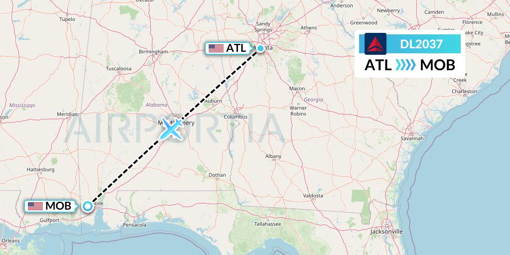 DL2037 Delta Air Lines Flight Map: Atlanta to Mobile