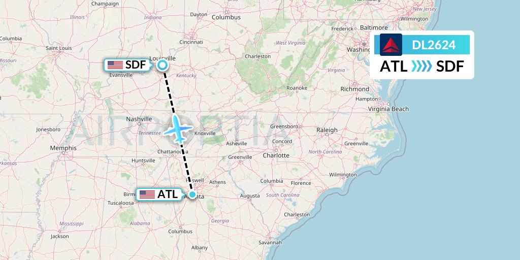 DL2624 Delta Air Lines Flight Map: Atlanta to Louisville