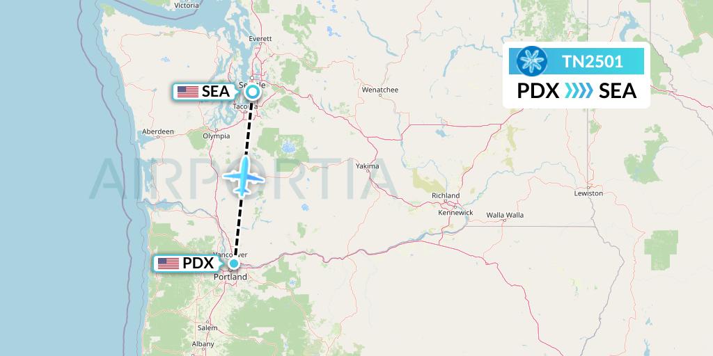TN2501 Air Tahiti Nui Flight Map: Portland to Seattle