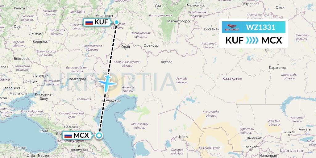 WZ1331 Red Wings Flight Map: Samara to Makhachkala