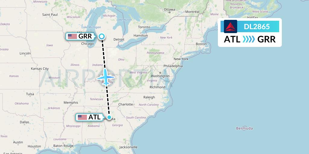 DL2865 Delta Air Lines Flight Map: Atlanta to Grand Rapids