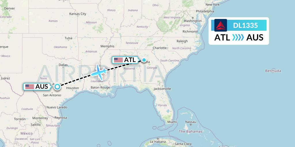 DL1335 Delta Air Lines Flight Map: Atlanta to Austin