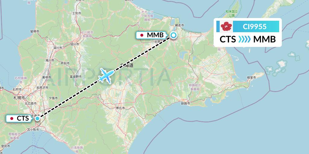CI9955 China Airlines Flight Map: Sapporo to Memanbetsu