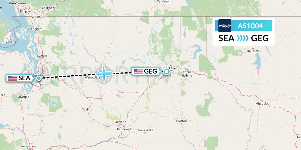 AS1004 Alaska Airlines Flight Map: Seattle to Spokane