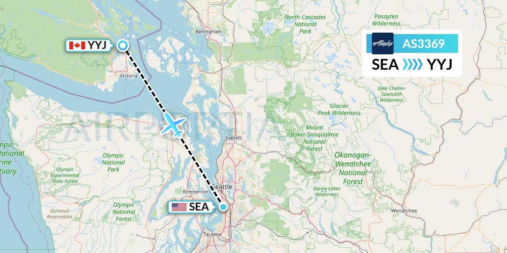 AS3369 Alaska Airlines Flight Map: Seattle to Victoria
