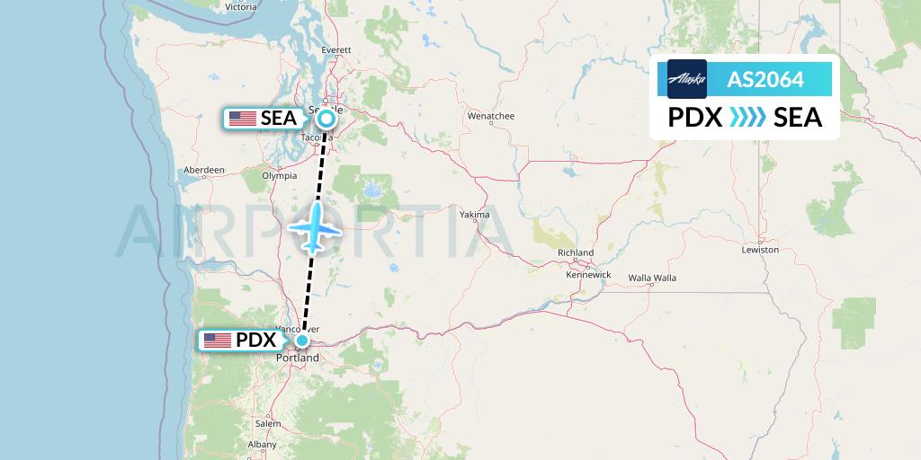 AS2064 Alaska Airlines Flight Map: Portland to Seattle