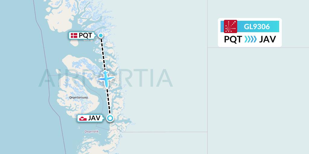 GL9306 Air Greenland Flight Map: Qeqertaq to Ilulissat