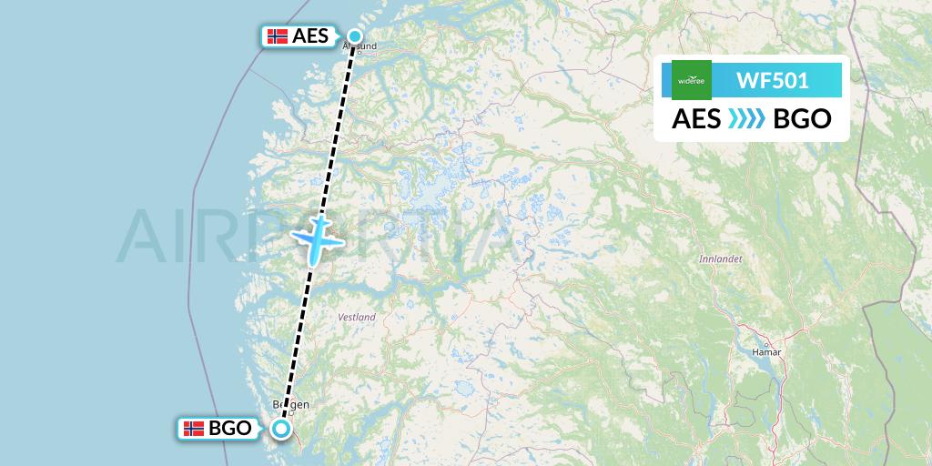 WF501 Wideroe Flight Map: Alesund to Bergen