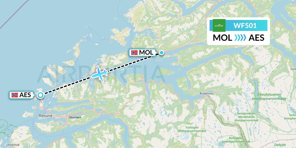 WF501 Wideroe Flight Map: Molde to Alesund