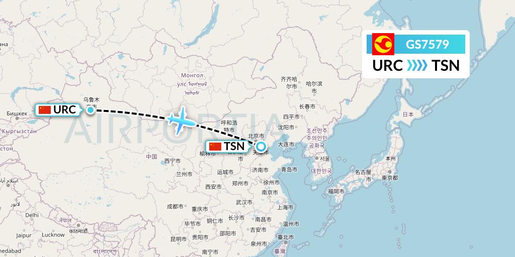 GS7579 Tianjin Airlines Flight Map: Urumqi to Tianjin