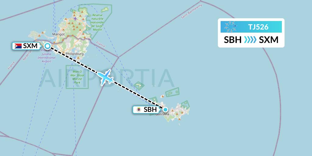 TJ526 Tradewind Aviation Flight Map: St. Jean to Sint Maarten