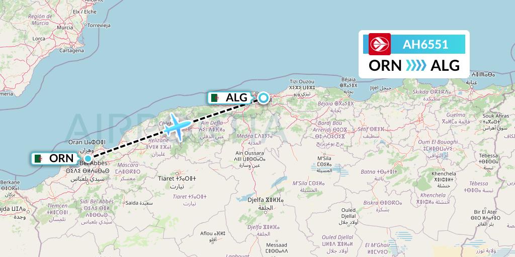 AH6551 Air Algerie Flight Map: Oran to Algiers