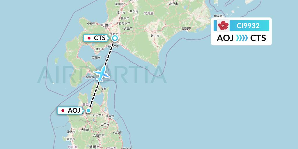 CI9932 China Airlines Flight Map: Aomori to Sapporo