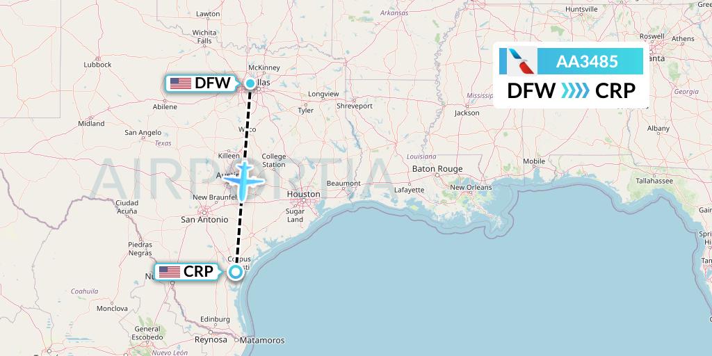 AA3485 American Airlines Flight Map: Dallas to Corpus Christi