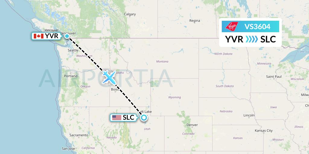 VS3604 Virgin Atlantic Airways Flight Map: Vancouver to Salt Lake City