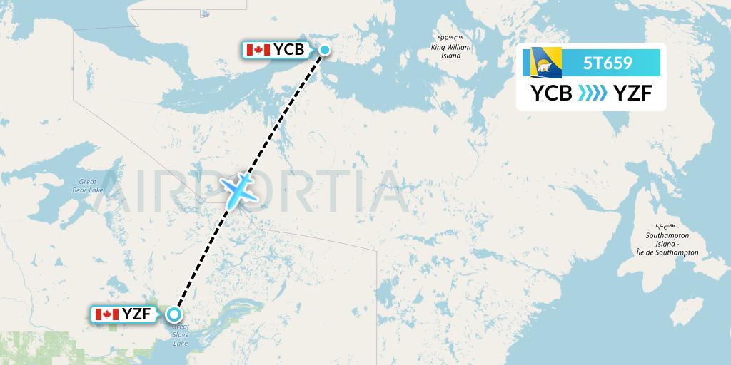 5T659 Canadian North Flight Map: Cambridge Bay to Yellowknife
