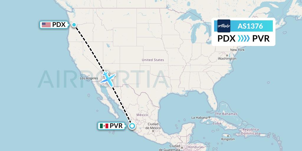 AS1376 Alaska Airlines Flight Map: Portland to Puerto Vallarta