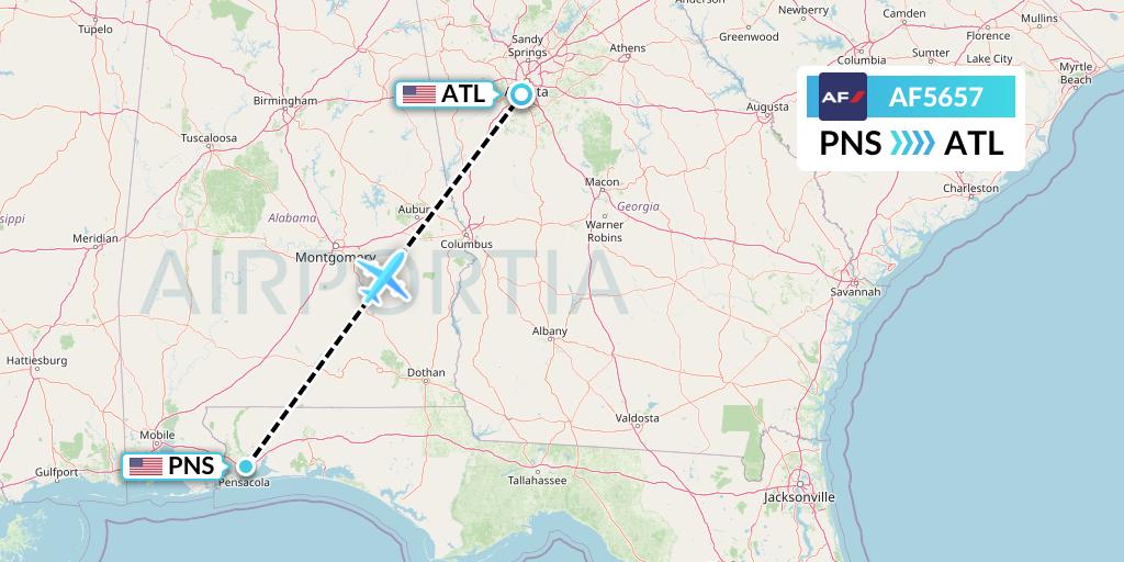 AF5657 Air France Flight Map: Pensacola to Atlanta