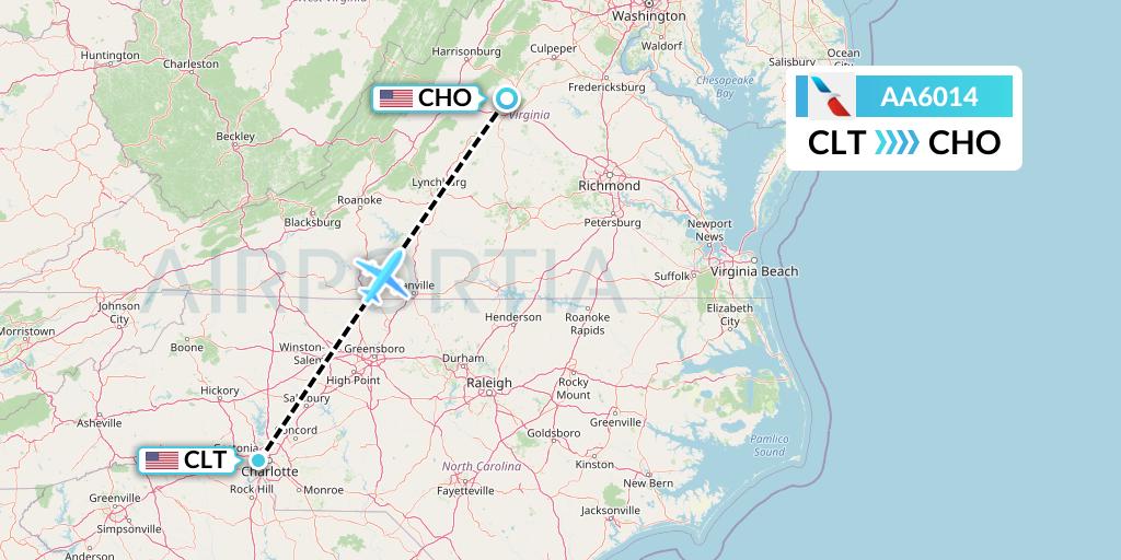 AA6014 American Airlines Flight Map: Charlotte to Charlottesville