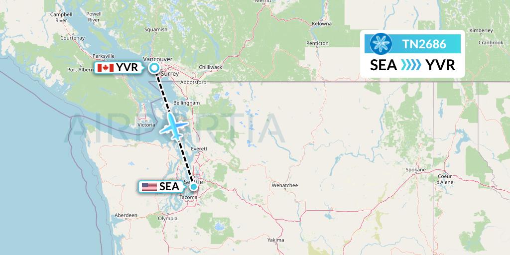 TN2686 Air Tahiti Nui Flight Map: Seattle to Vancouver