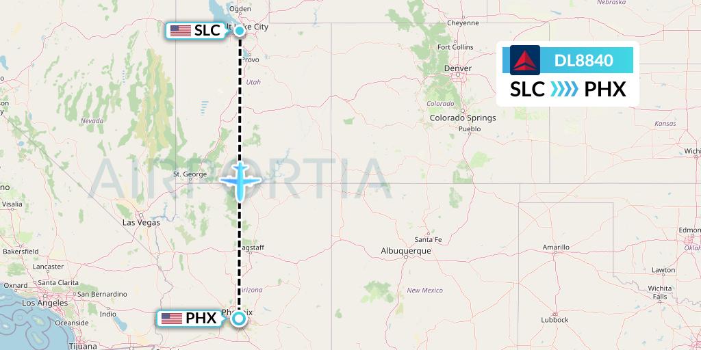 DL8840 Delta Air Lines Flight Map: Salt Lake City to Phoenix