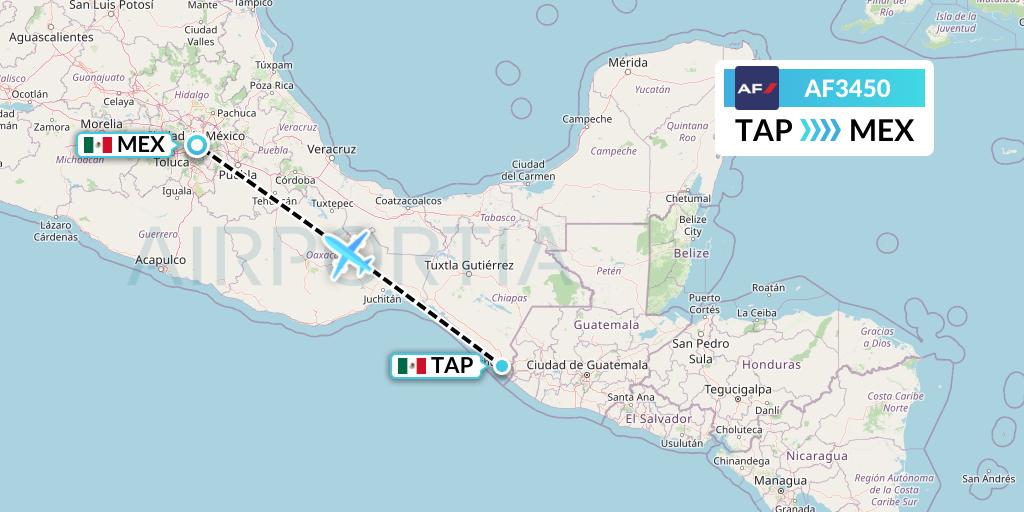 AF3450 Air France Flight Map: Tapachula to Mexico City