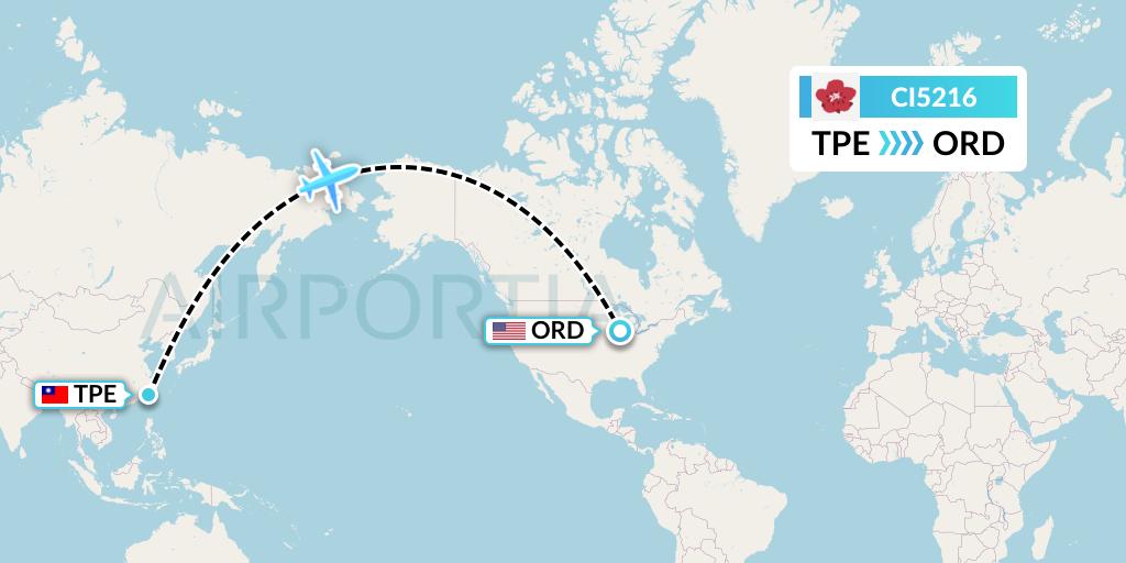 CI5216 China Airlines Flight Map: Taipei to Chicago