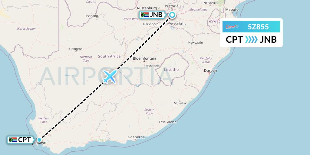 5Z855 CemAir Flight Map: Cape Town to Johannesburg