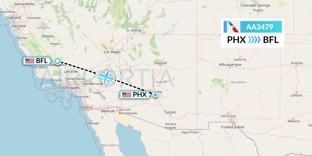 AA3479 American Airlines Flight Map: Phoenix to Bakersfield