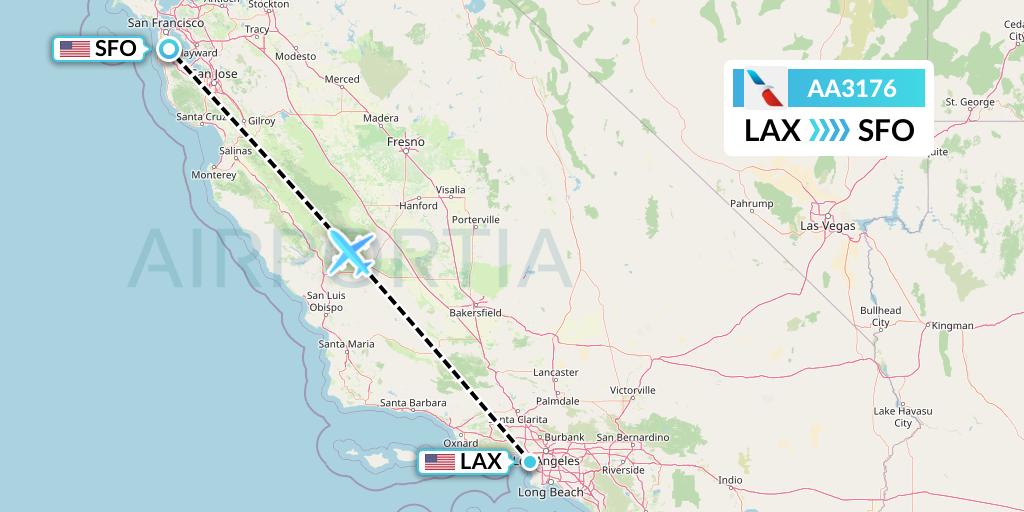 AA3176 American Airlines Flight Map: Los Angeles to San Francisco