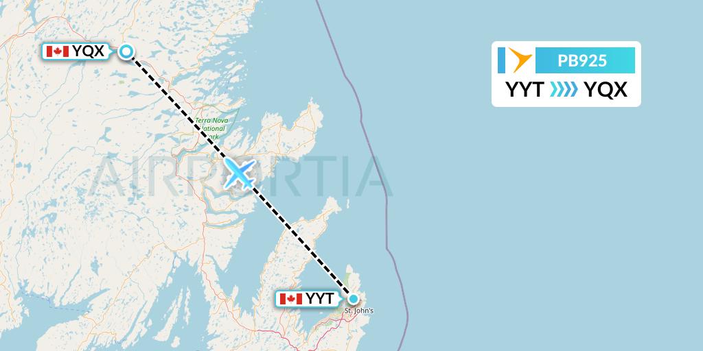 PB925 PAL Airlines Flight Map: St. John's to Gander