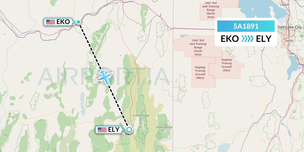 5A1891 Alpine Air Express Flight Map: Elko to Ely